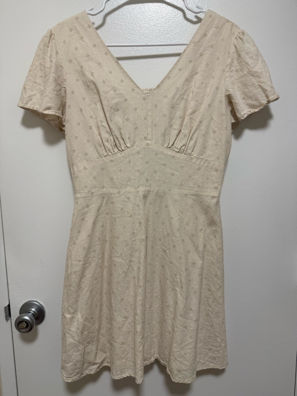 Women's Cream Eyelet V-Neck Mini Dress
